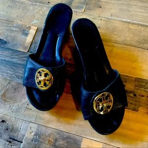 Tory Burch Black/Gold Wedge Sandals